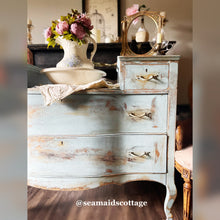 Load image into Gallery viewer, French Country Blue Chateau Dresser: Antique Refinished Buffet Vanity
