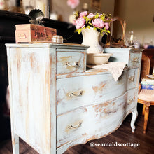 Load image into Gallery viewer, French Country Blue Chateau Dresser: Antique Refinished Buffet Vanity
