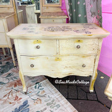 Load image into Gallery viewer, Antique French Château Dresser: Distressed Cream &amp; Gold, Floral Knobs
