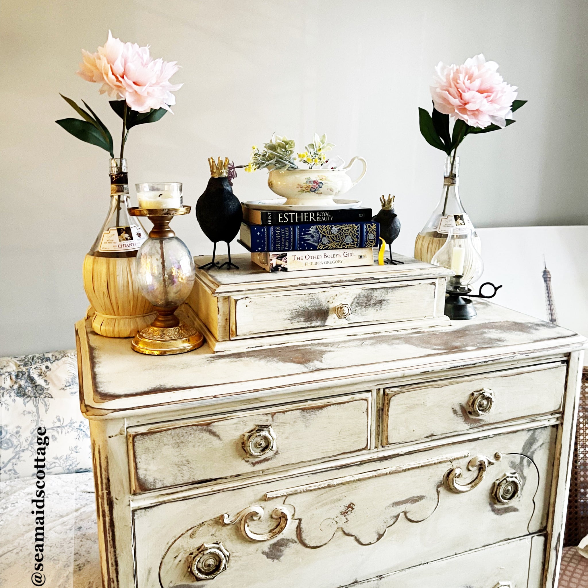 green emerald velvet dress Swedish 9 Drawer Dresser in Light Blue with White and Gold Trim main image 0