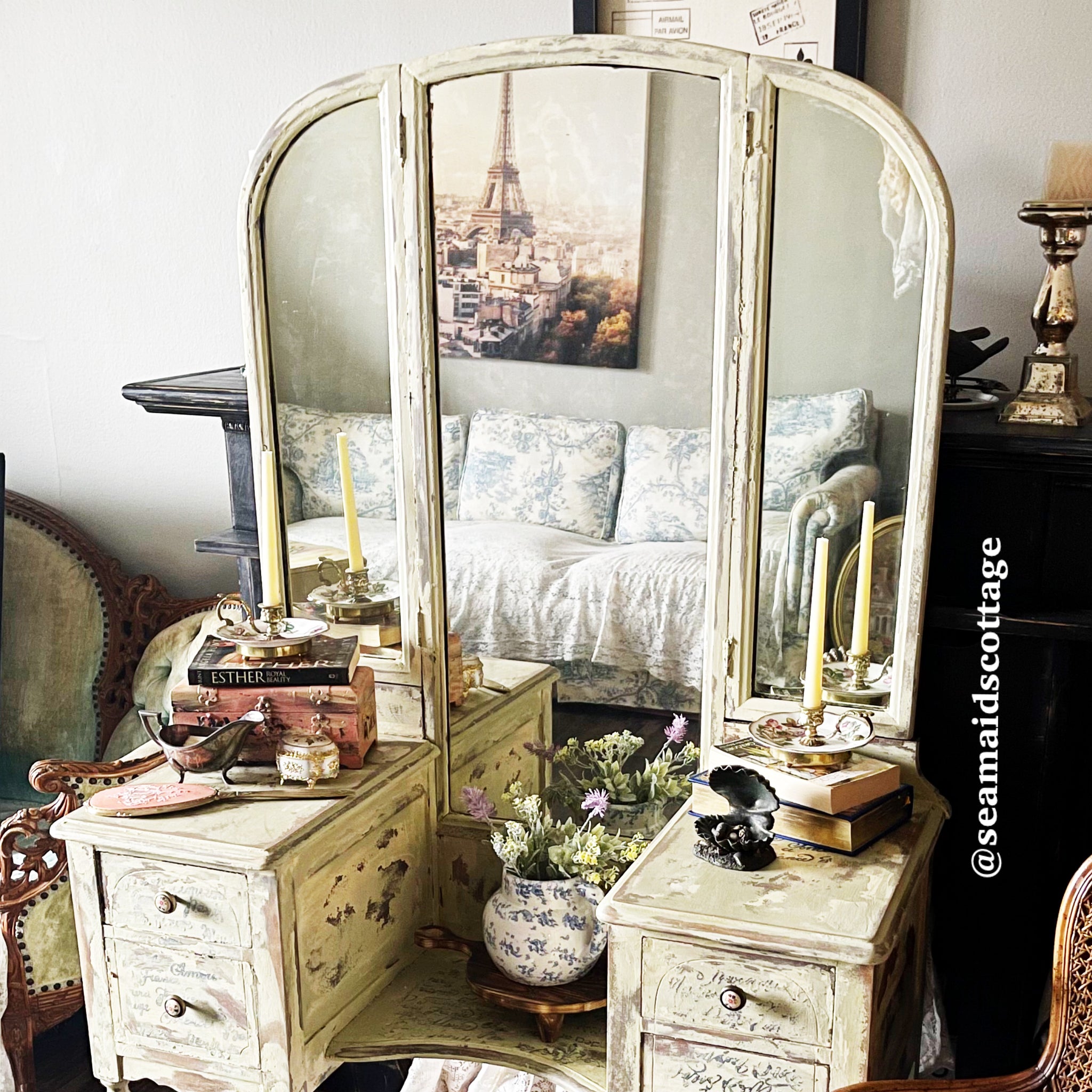 Lisette's Gorgeous French Chateau Antique Vanity!-Custom Order – Sea Maid's Cottage™️